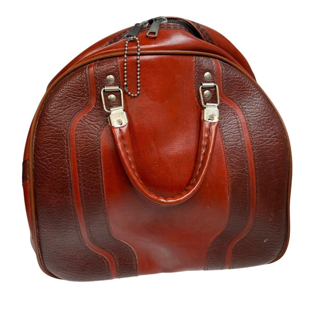 Vintage Brunswick Eclipse Bowling Ball Bag Reddish Brown Faux Leather 12 lb Ball
